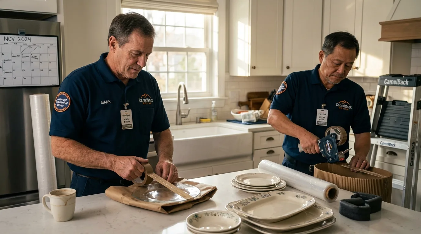 Professional crew packing kitchen dishware in Somerville, TN
